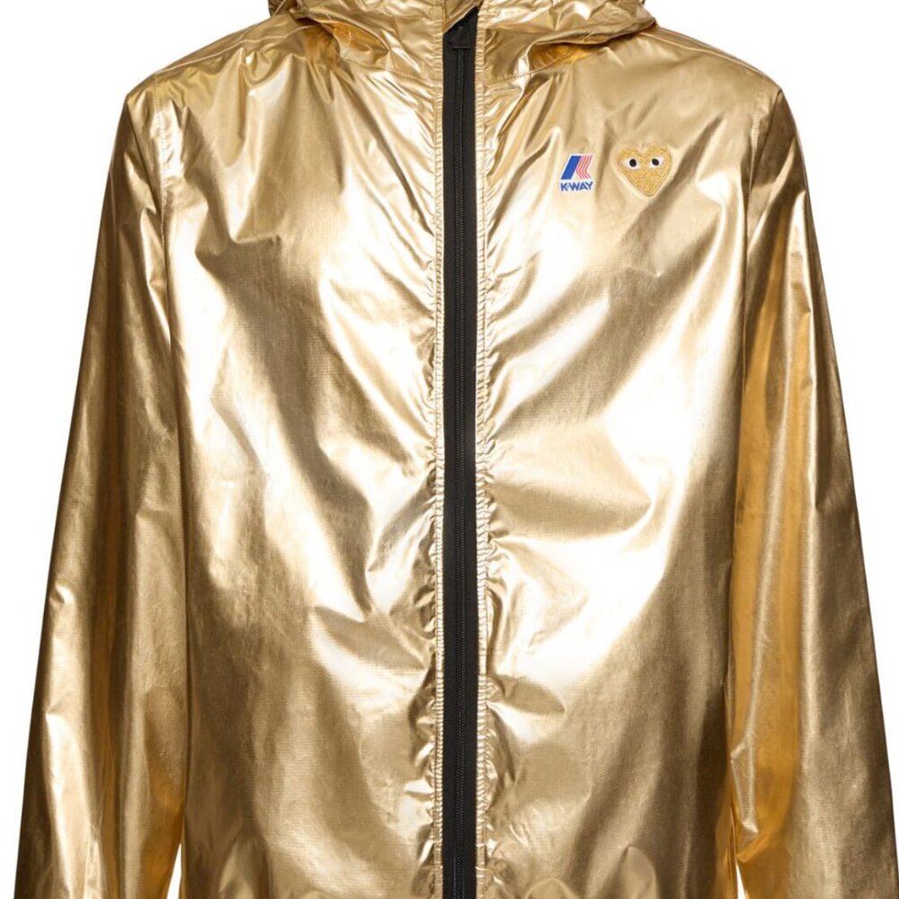 COMME des GARÇONS PLAY Gold K-Way Edition Emblem Rain Jacket - NWT Authentic